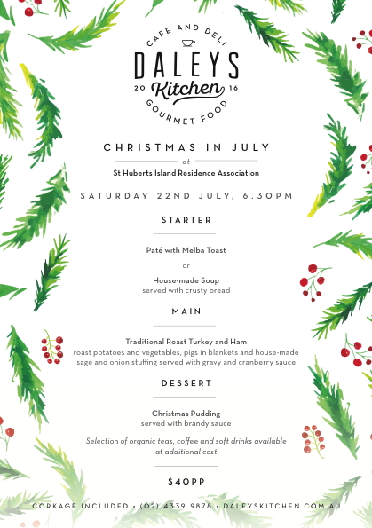 Event 2017 CHRISTMAS IN JULY St Huberts Island New South Wales Event 2017 CHRISTMAS IN JULY St Huberts Island New South Wales